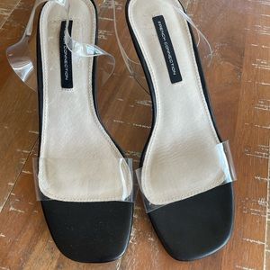 Size 8, French Connection clear/black heels